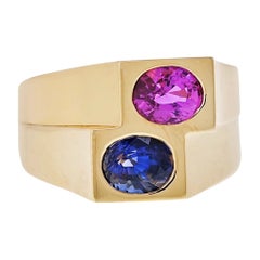 GIA Certified 3.85 Carat Oval-Cut Blue/Pink Ceylon Sapphire Toi Et Moi 18K Ring