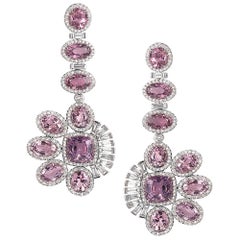 21.60 Carat Pink Spinel and Diamonds Drop Earrings in 18K White Gold