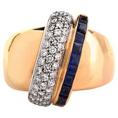Designer Alfieri & St John Diamond Sapphire 18 Karat Gold Cocktail Ring