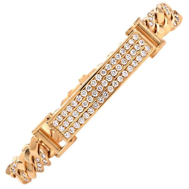 Designer Monique Diamond 18K Gold Chain Men&#39;s ID Bracelet, 66.0 Grams at 1stdibs