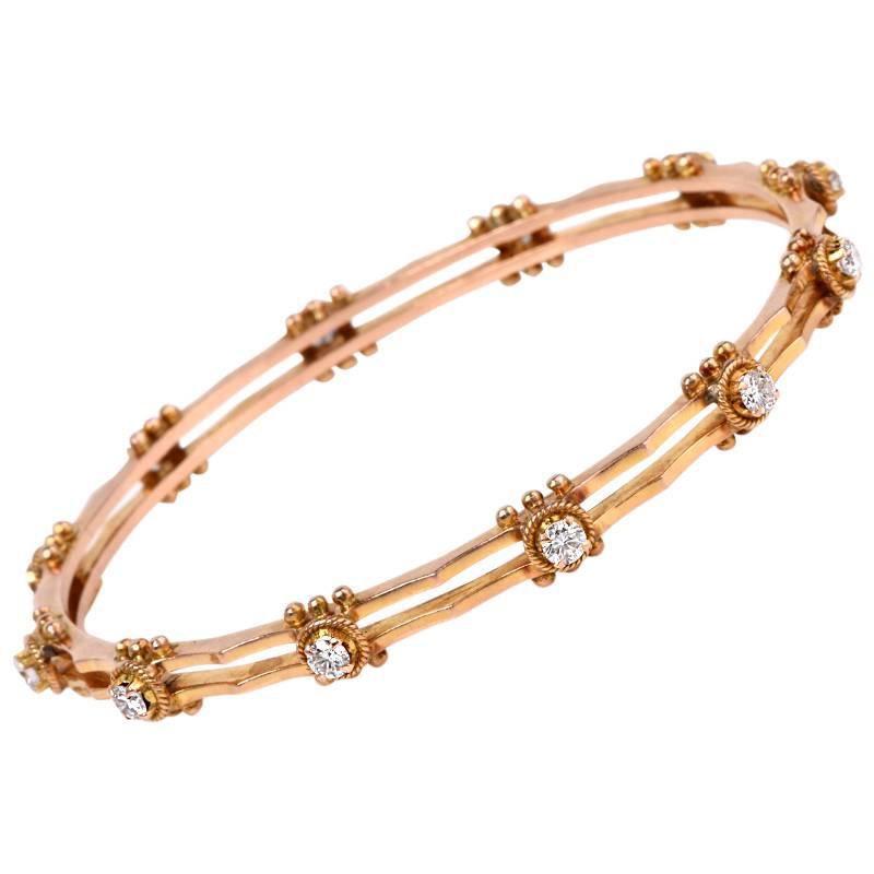 Stackable Diamond Gold Bangle Bracelet