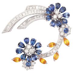 Faraone Floral Yellow and Blue Sapphire Diamond gold Clip