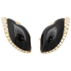 Sensuous Black Onyx Diamond gold Clip on Earrings