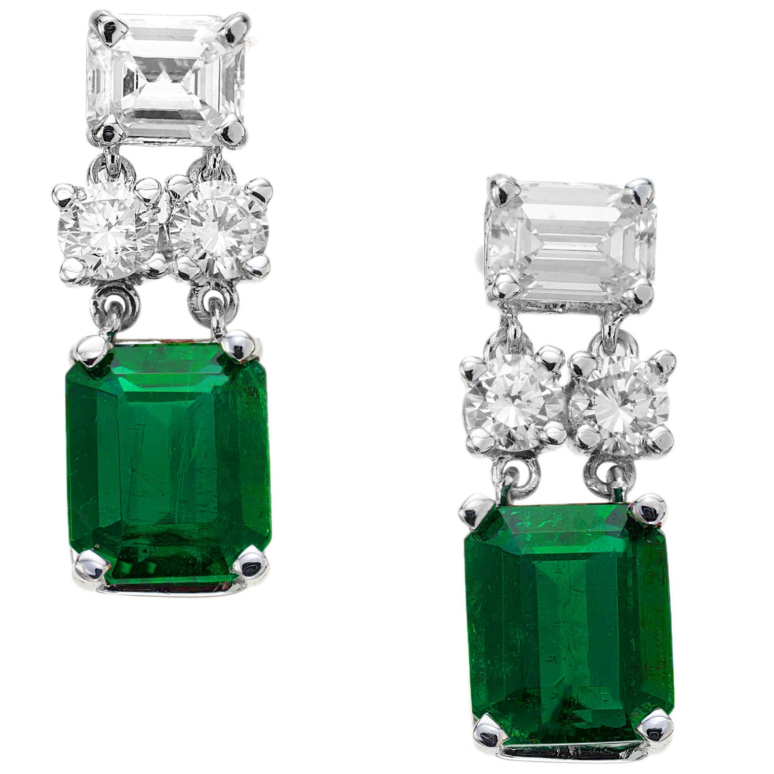 GIA Certified 42.00 Carat Emerald Diamond Platinum Dangle Earrings at ...