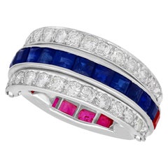 Ruby Sapphire and Diamond Platinum Bilateral Ring