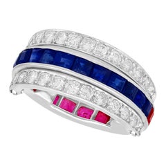 Ruby Sapphire and Diamond Platinum Bilateral Ring