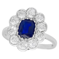 Antiker Platin-Cluster-Ring mit 1,07 Karat Saphir und 1,54 Karat Diamant aus den 1920er Jahren