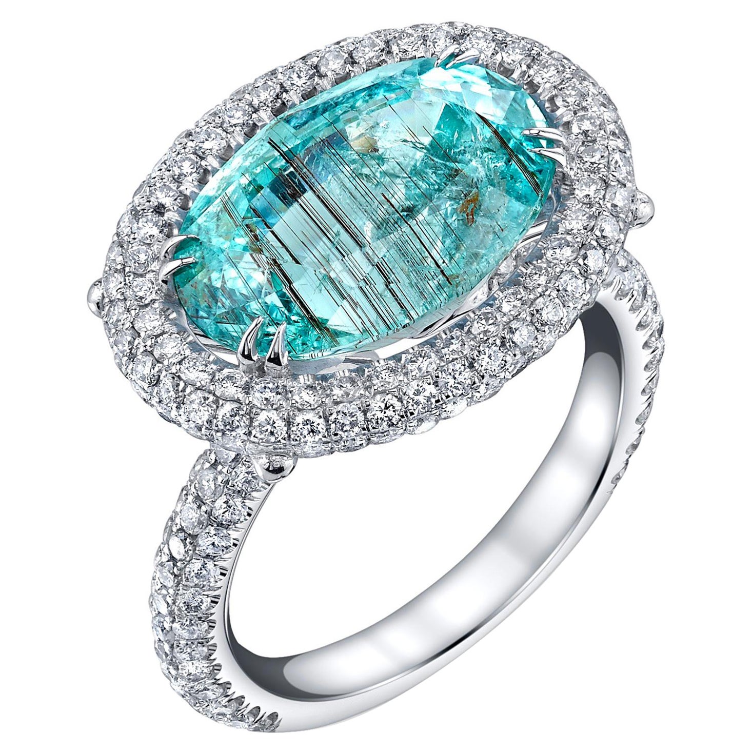 3.88ct Paraiba Tourmaline Ring Set in Platinum and Accented with Diamonds For Sale