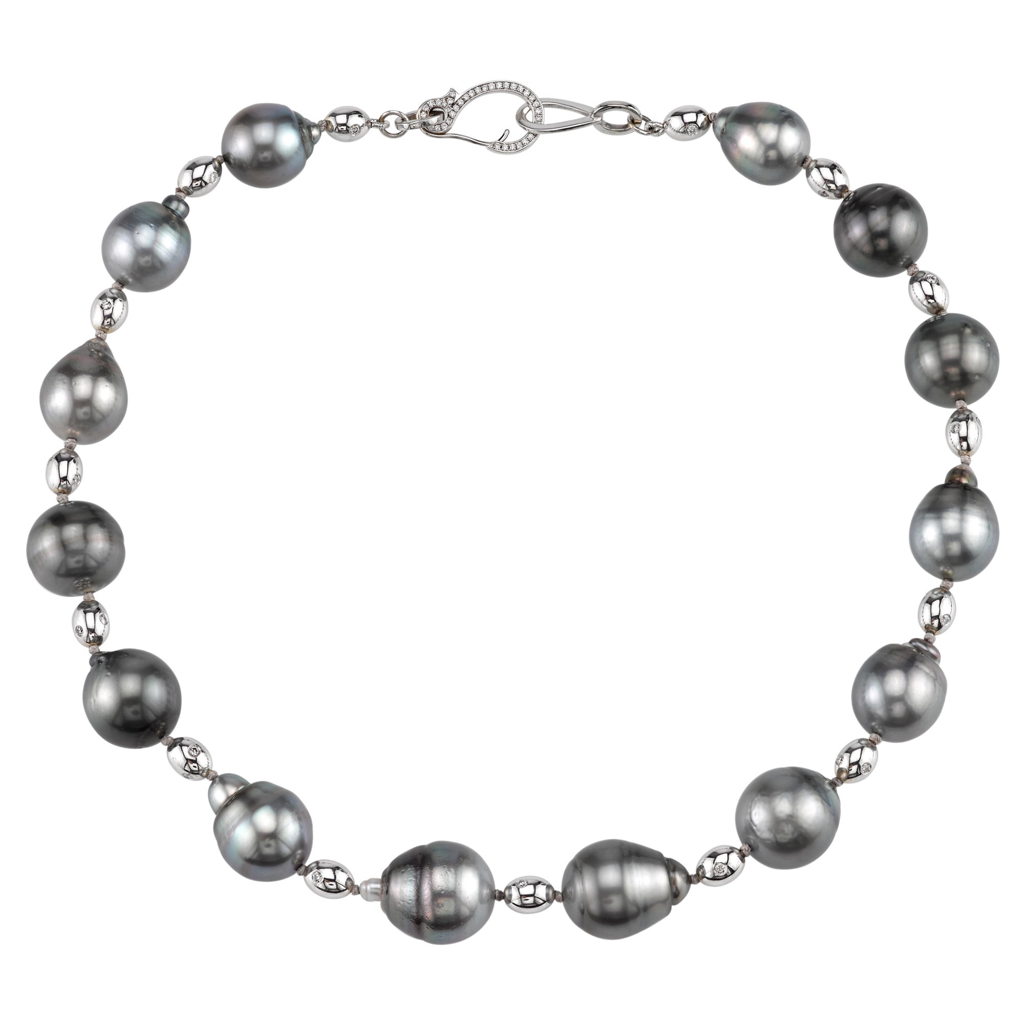 Tahitian Pearl Strand, 1.57ct Diamonds 18KW For Sale