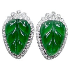 zertifizierte Icy Imperial Green Jade und Diamant-Ohrringe, Sammlerqualität