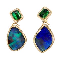 Katherine Jetter Boulder Opal and Green Tourmaline Earrings 