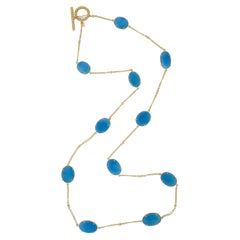 Turquoise Nuggets and Diamond Necklace in 20K Yellow Gold