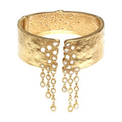 20K Yellow Gold Cuff with Opera Style Hanging Diamonds