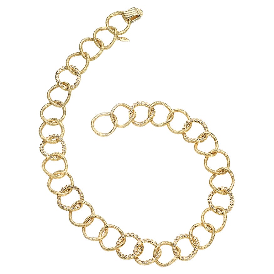 Wrapped Wire Circle Necklace in 20K Yellow Gold with Diamonds For Sale