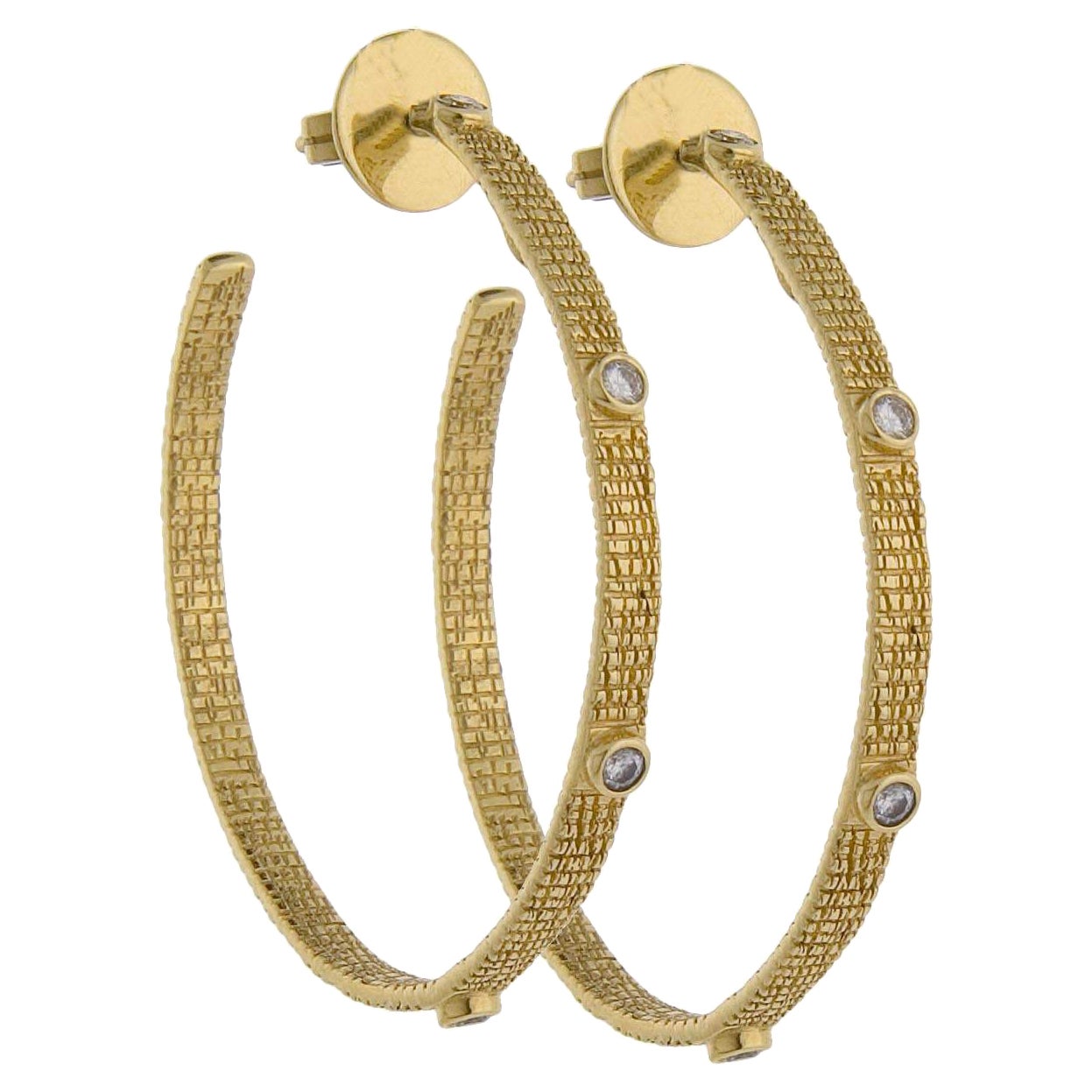 Eternity Hoop Earrings in 20K Yellow Gold with Rose-Cut Diamonds For Sale