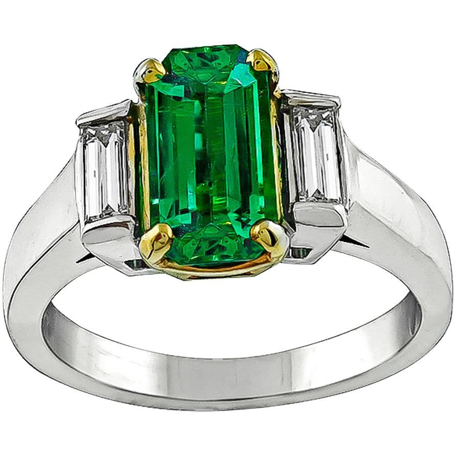 1.08 Carat Emerald Diamond Platinum Engagement Ring