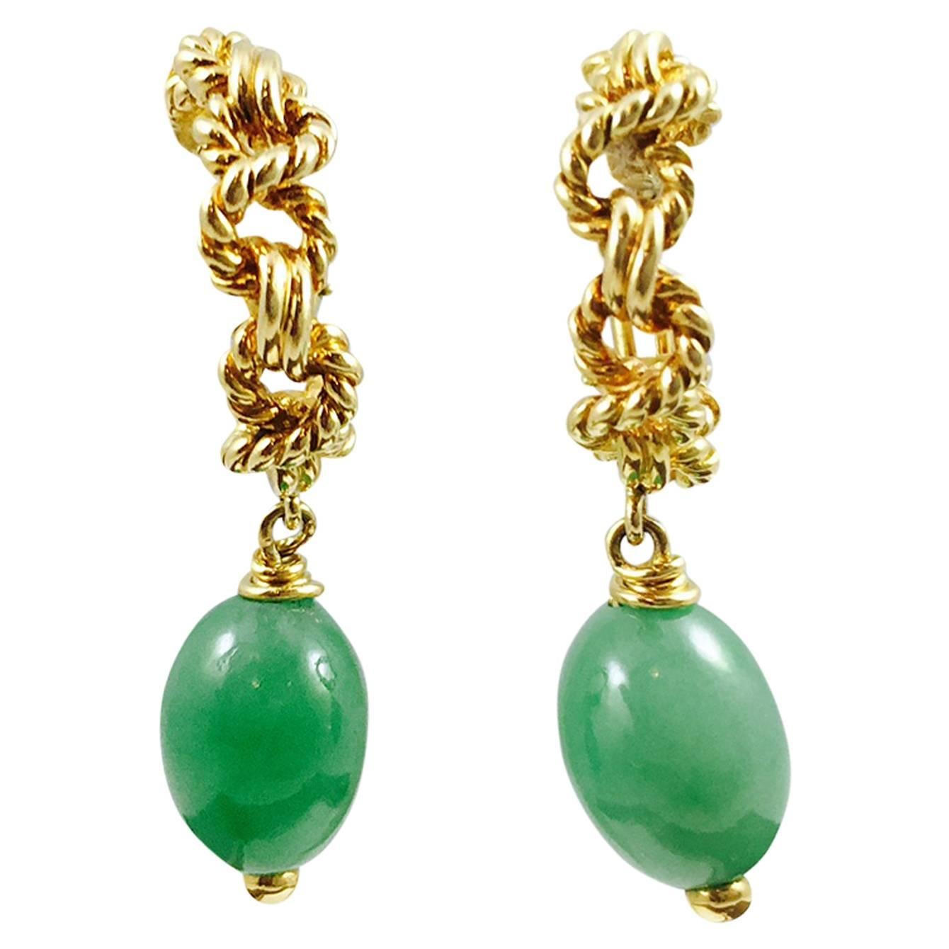 Tiffany & Co. Jade gold Drop Earrings For Sale