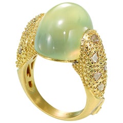 25.62 Carat Prehnite Cocktail Ring in 20K Yellow Gold with Rose-Cut Diamonds