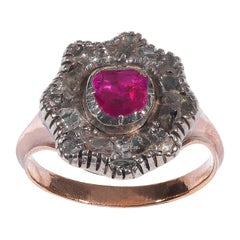 Georgian Ruby Diamond Silver Gold Cluster Ring