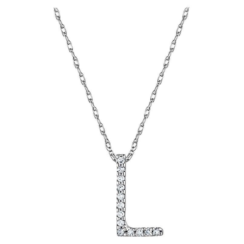 Suzy Levian 0.10 White Diamond 14K White Gold Letter Initial Necklace Pendant, L For Sale