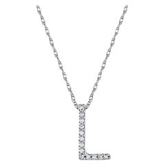 Suzy Levian 0.10 White Diamond 14K White Gold Letter Initial Necklace Pendant, L