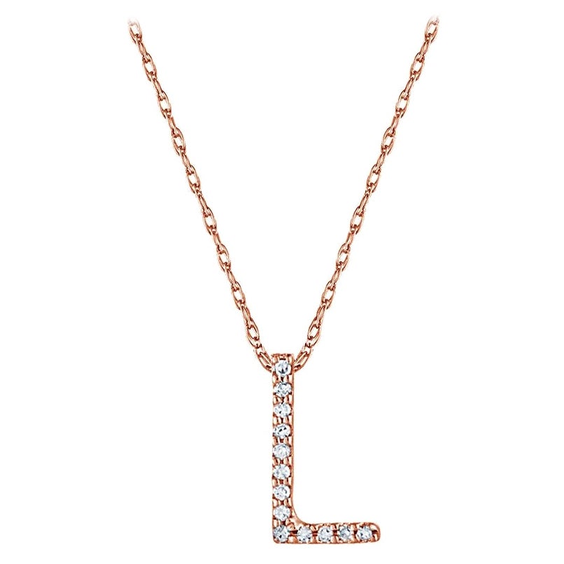 Suzy Levian 0.10 Carat White Diamond 14K Rose Gold Letter Initial Necklace, L For Sale