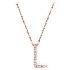 Suzy Levian 0.10 Carat White Diamond 14K Rose Gold Letter Initial Necklace, L
