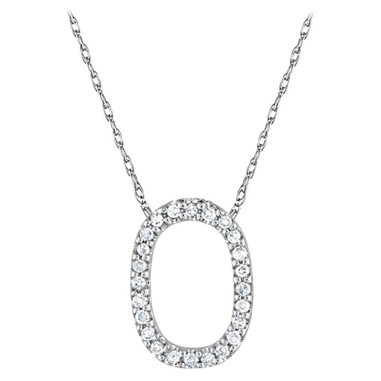 Suzy Levian 0.10 Carat White Diamond 14K White Gold Letter Initial Necklace, O For Sale