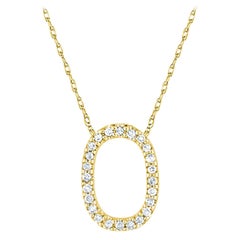 Suzy Levian 14K Yellow Gold White Diamond Letter Initial Necklace, O