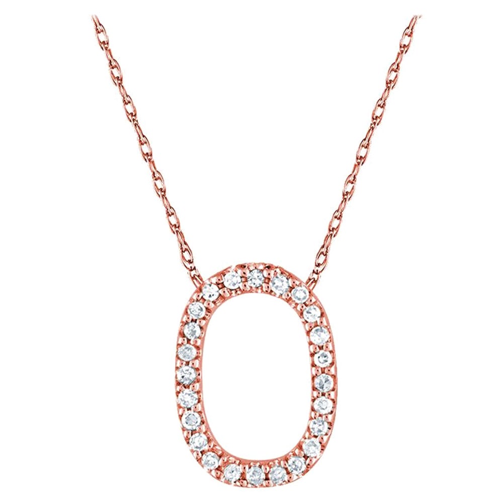 Suzy Levian 0.10 Carat White Diamond 14K Rose Gold Letter Initial Necklace, O For Sale