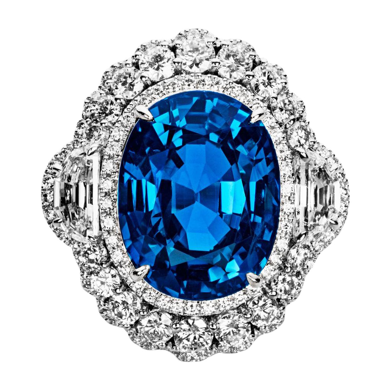GRS Certified 18 Carat Oval-Cut No Heat Burma Sapphire and Diamond 18K Ring For Sale