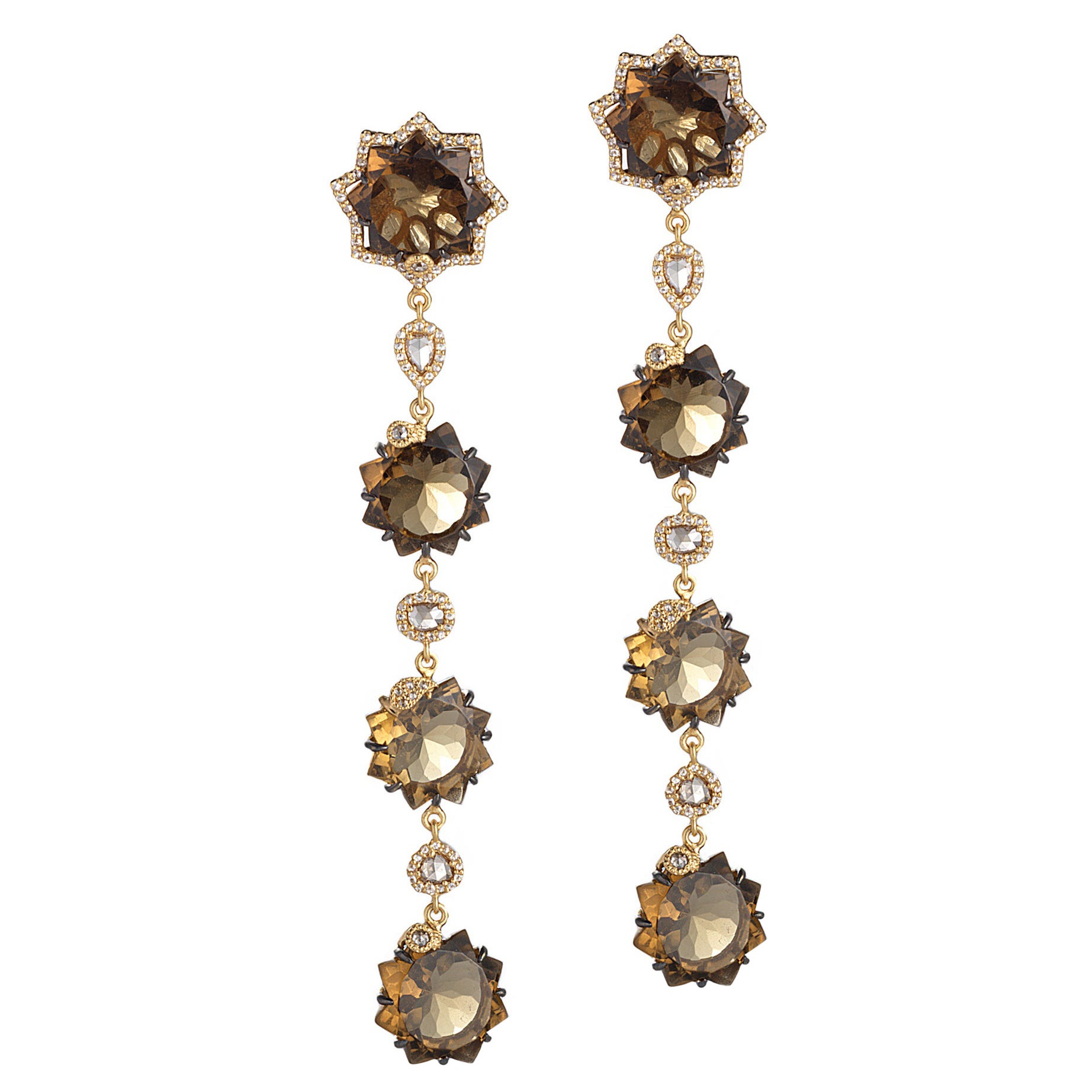 Sagrada Kaleidoscope Earrings with Cognac Quartz and Diamonds For Sale