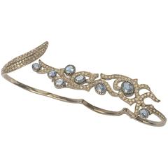 Diamond and Ceylon Sapphire Four Finger Sterling Silver Ring