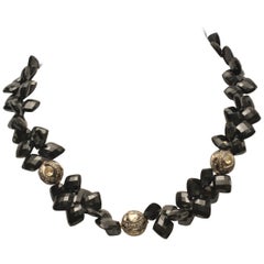 Retro Faceted Black Onyx and Diamond Beaded Necklace by Deborah Lockhart Phillips