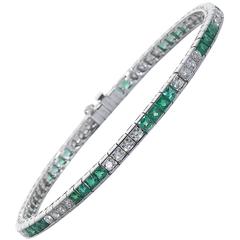 Emerald diamond platinum line bracelet