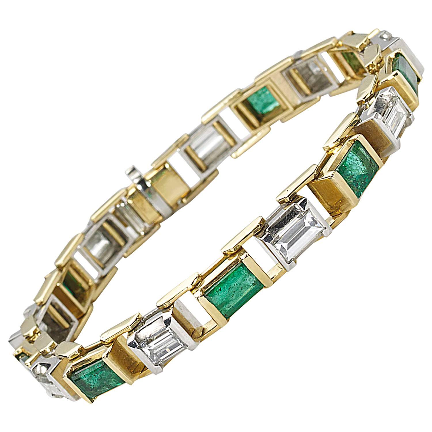 Tiffany & Co. emerald diamond gold line bracelet