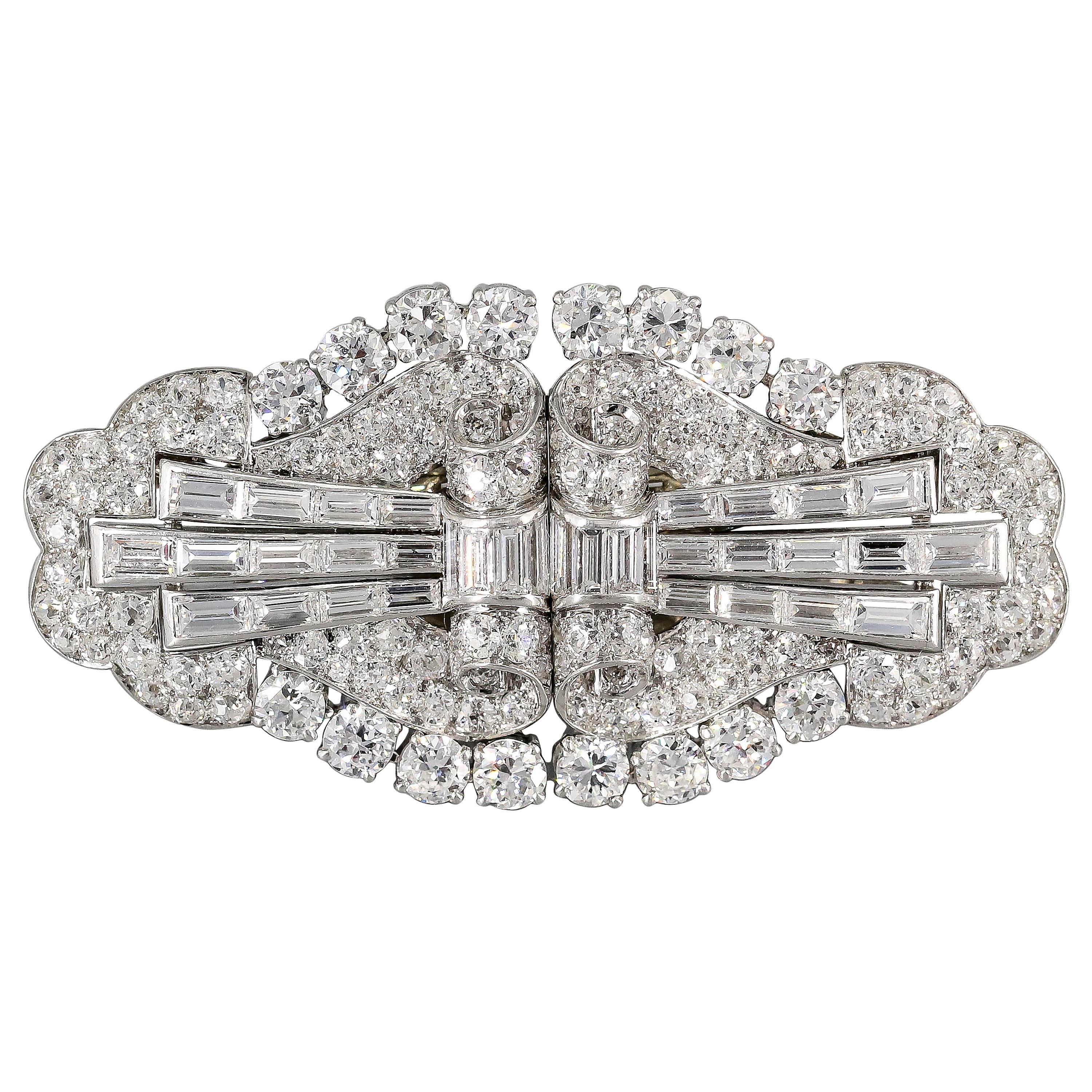Art Deco Diamond Platinum Double Clip Brooch