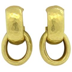 Tiffany & Co Paloma Picasso Hammered Gold Hoop Drop Earrings 