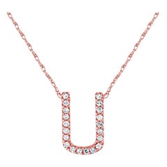 Suzy Levian 0.10 Carat White Diamond 14K Rose Gold Letter Initial Necklace, U