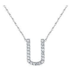 Suzy Levian 0.10 Carat White Diamond 14K White Gold Letter Initial Necklace, U