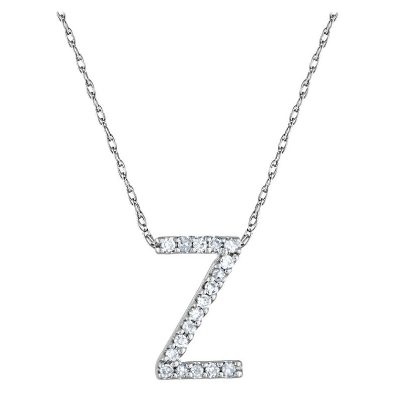 Suzy Levian 0.10 Carat White Diamond 14K White Gold Letter Initial Necklace, Z For Sale
