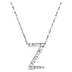 Suzy Levian 0.10 Carat White Diamond 14K White Gold Letter Initial Necklace, Z