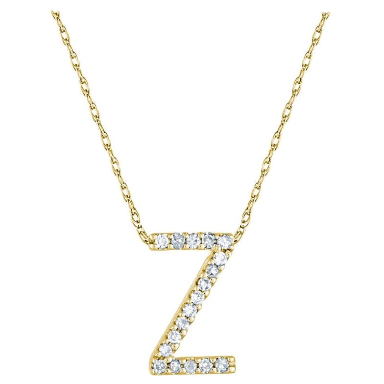 Suzy Levian 0.10 Carat White Diamond 14K Yellow Gold Letter Initial Necklace, Z For Sale