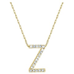 Suzy Levian 0.10 Carat White Diamond 14K Yellow Gold Letter Initial Necklace, Z