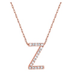 Suzy Levian 0.10 Carat White Diamond 14K Rose Gold Letter Initial Necklace, Z