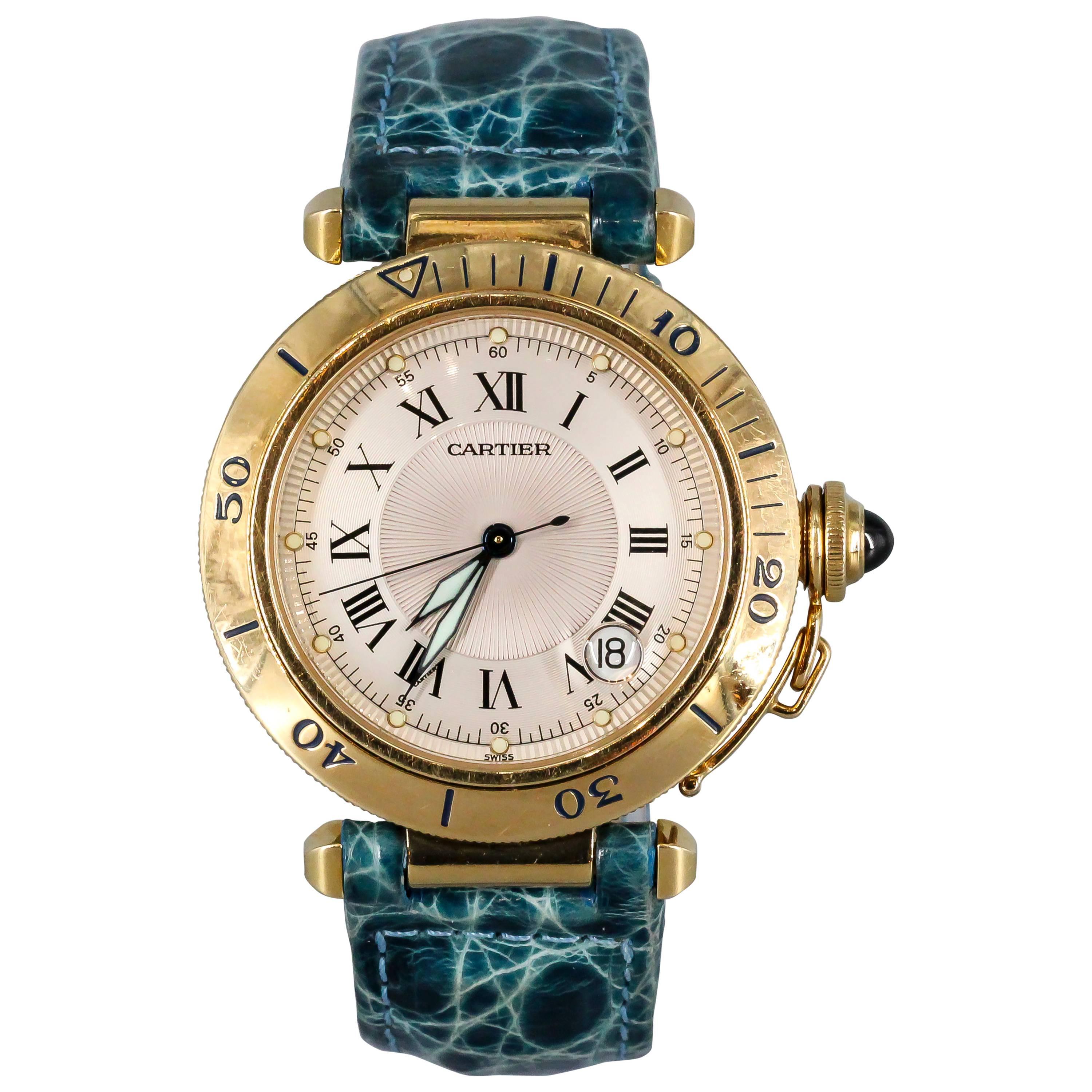 Cartier Yellow Gold Pasha Date Automatic Wristwatch