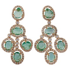Emerald and Diamond Earrings Studded in 18 Karat Yellow Gold