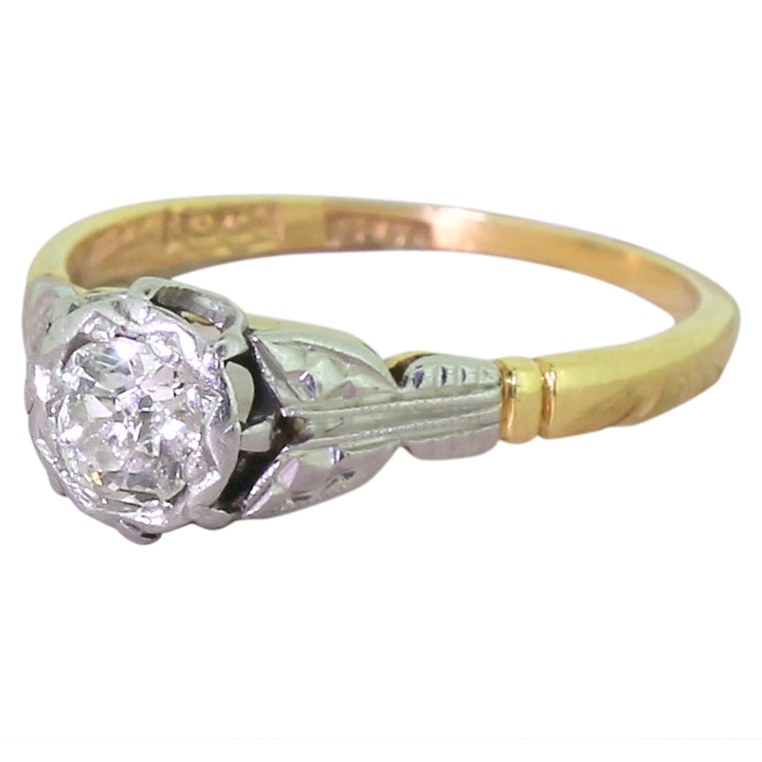 Art Deco 0.45 Carat Old Cut Diamond Engagement Ring For Sale