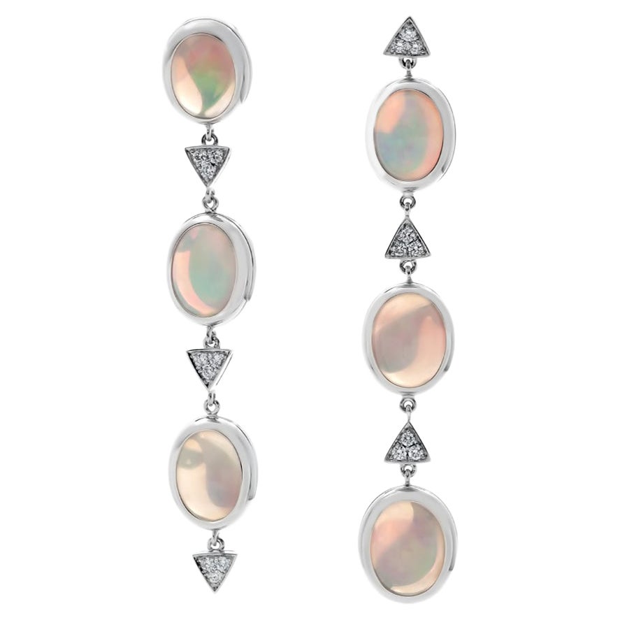 9.92 Carat Ethiopian Opal Earring in 18K White Gold with Diamonds For Sale