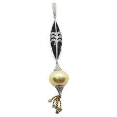 South Sea Pearl with Diamond and Onyx Pendant set in 18 Karat White Gold Setting